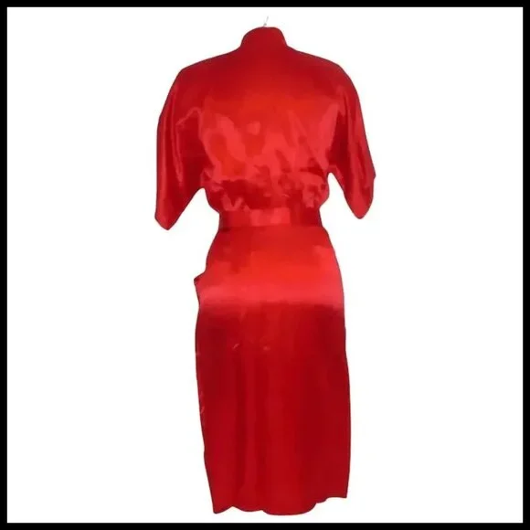 40s Style Red Satin Sheath Dress, Military Influence Retro Swing VFG &0s Vintage - Picture 4 of 14